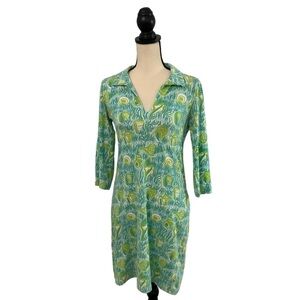 Barbara Gerwit Vintage Knit Print Dress Shirt Collar Style Size S Coastal